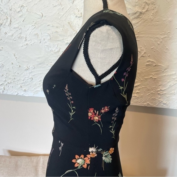 ZARA Woman Dress Plunging V Neck Sleeveless Fitted Black Floral Sz XS - Picture 6 of 9